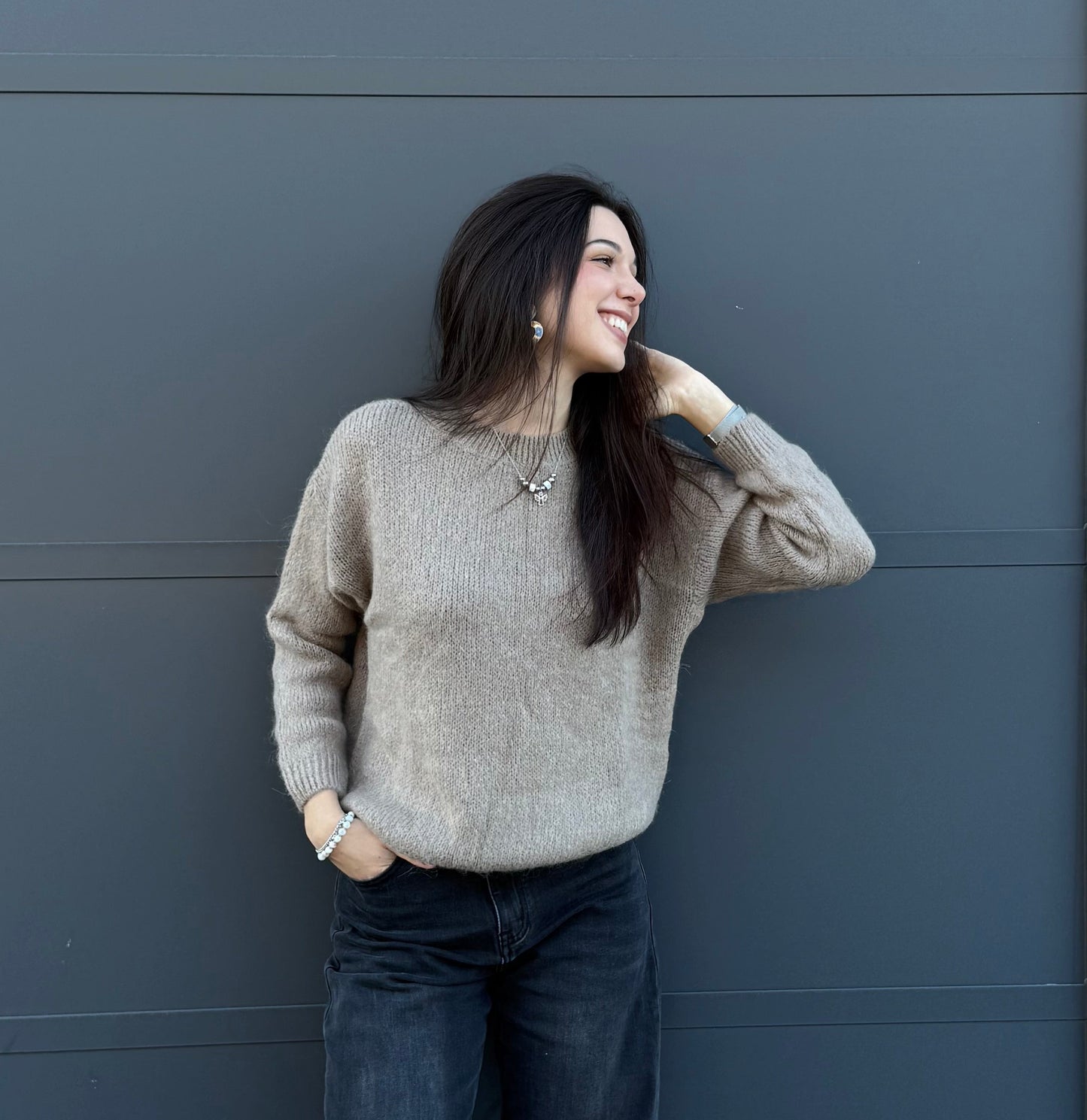 Maglione in mohair e lana - Tortora