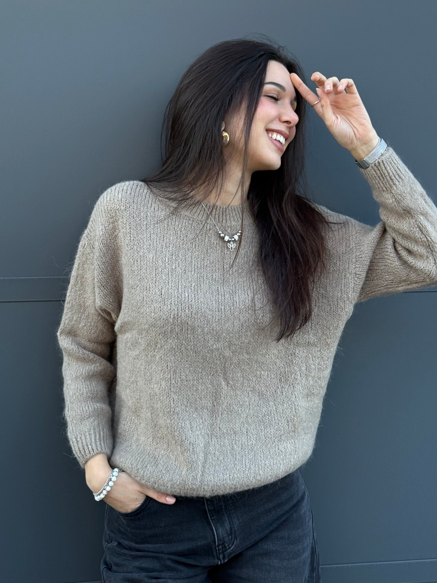 Maglione in mohair e lana - Tortora