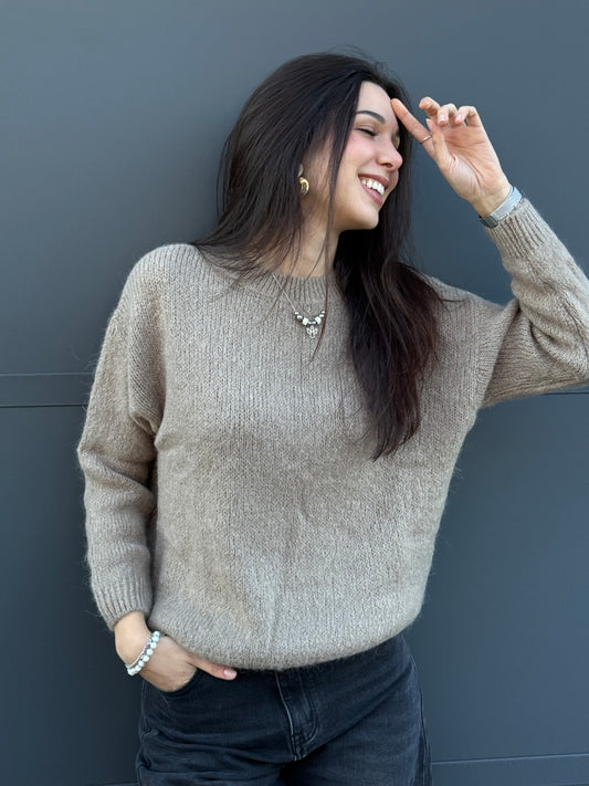 Maglione in mohair e lana - Tortora